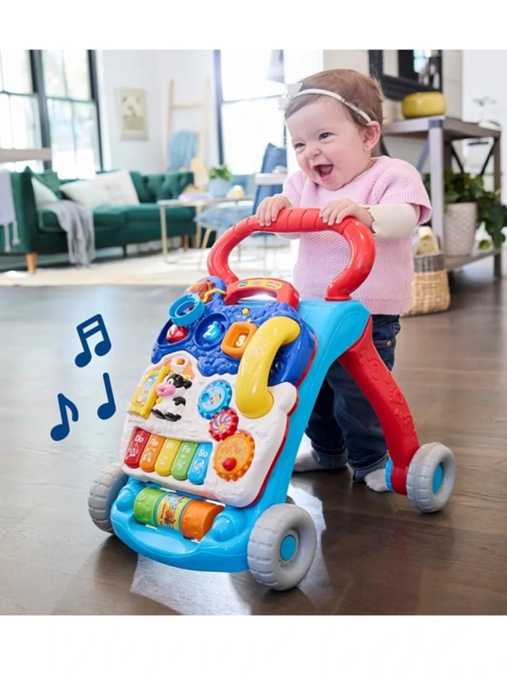 Bright Blue & Red Learning Walker with Musical Piano - Brand: